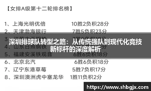 深圳排球队转型之路：从传统强队到现代化竞技新标杆的深度解析